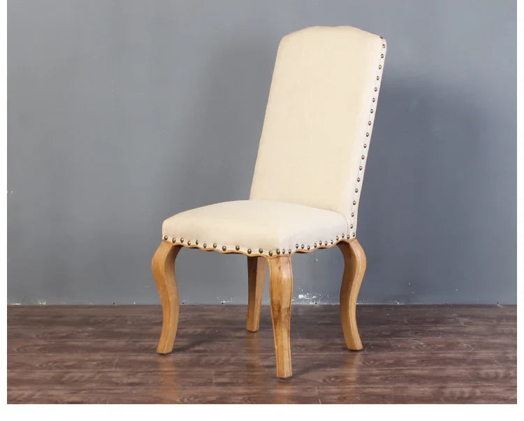 Elegant French Vintage Solid Oak Dining Chair with High Back Fabric Upholstery