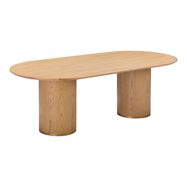 Elegant Oval Oak Wood Dining Table with Cylinder Legs, Modern 8-Seater