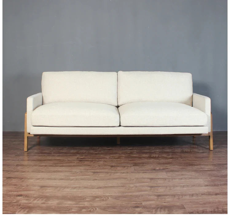 Chic Nordic 3-Seat Oak Frame Sofa, Plush Linen Upholstery for Modern Living