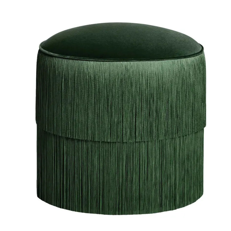 High-End Velvet Round Ottoman Fringed Foot Stool Tassels Living Room
