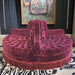 Luxurious Red Velvet Button Tufted Round Conversation Sofa with Tassels Fringes