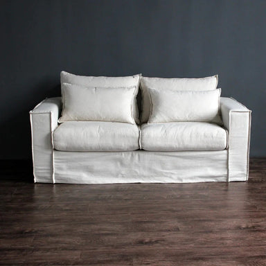 Modern White Linen Slipcovered 3-Seat Sofa for Living Room Furniture Decor