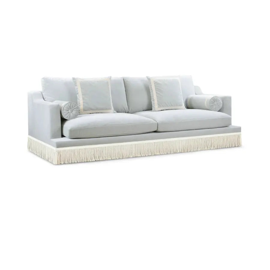 Elegant Nordic Style Velvet Down Filled Sofa with Fringes, Three-Seater Couch