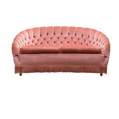 Elegant Pink Velvet Curved 2-Seater Tufted Fringe Modern Loveseat Sofa