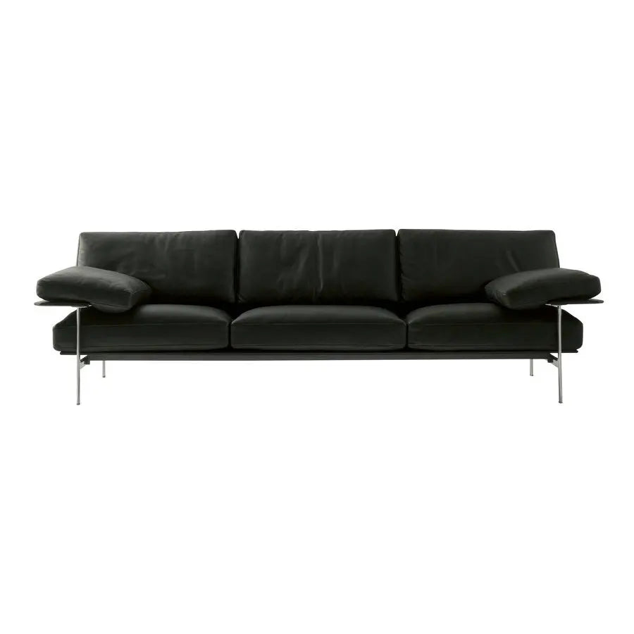 Sleek Modern Stainless Steel Black Leather Extendable Reception Sofa