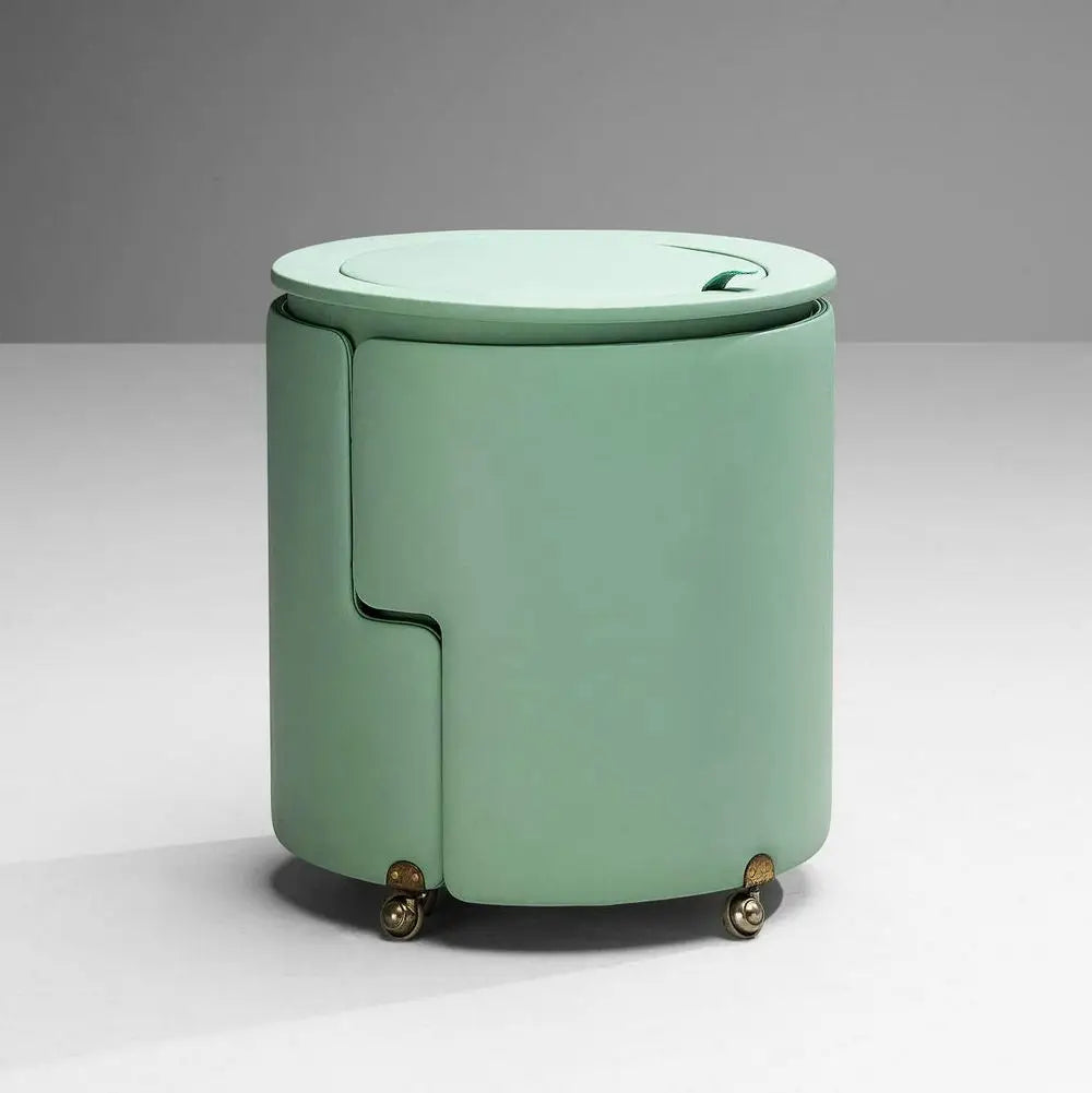 Mid-Century Modern Green Vanity Set with Lighted Mirror and Stool