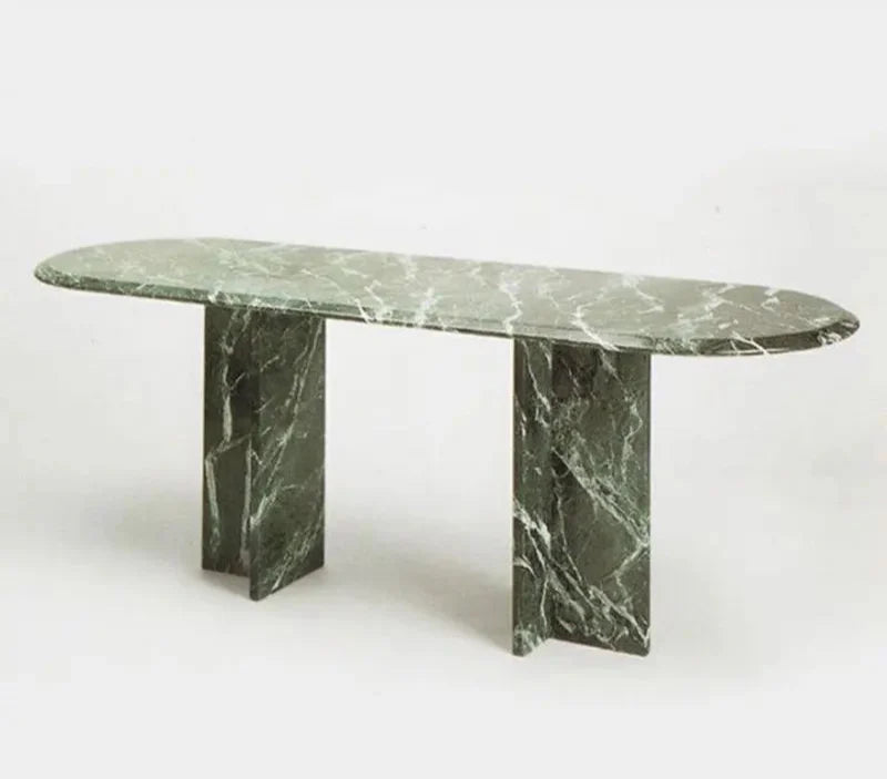 Elegant Natural Red Marble Oval Console Table, Durable Stone Furniture for Entryway