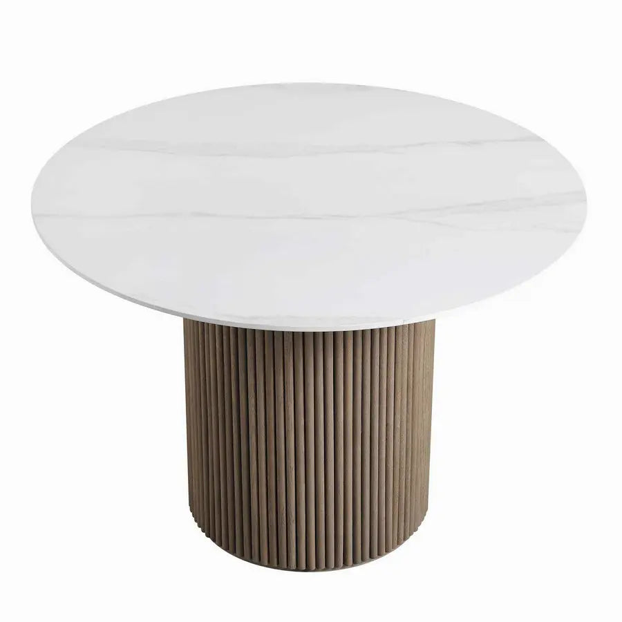 Round Solid Oak Wood Pedestal Dining Table - Natural Finish for Kitchen & Cafe