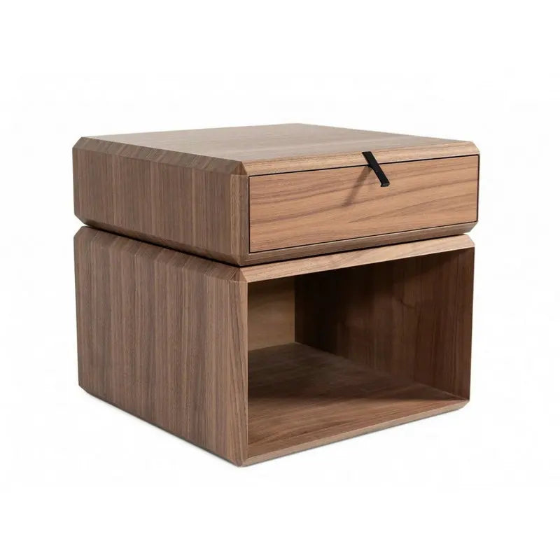 Minimalist Walnut Solid Wood Swivel Bedside Nightstand with Single Drawer