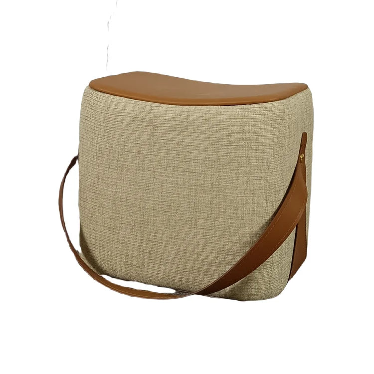 Portable Leather Round Ottoman Foot Rest Stool for Living Room