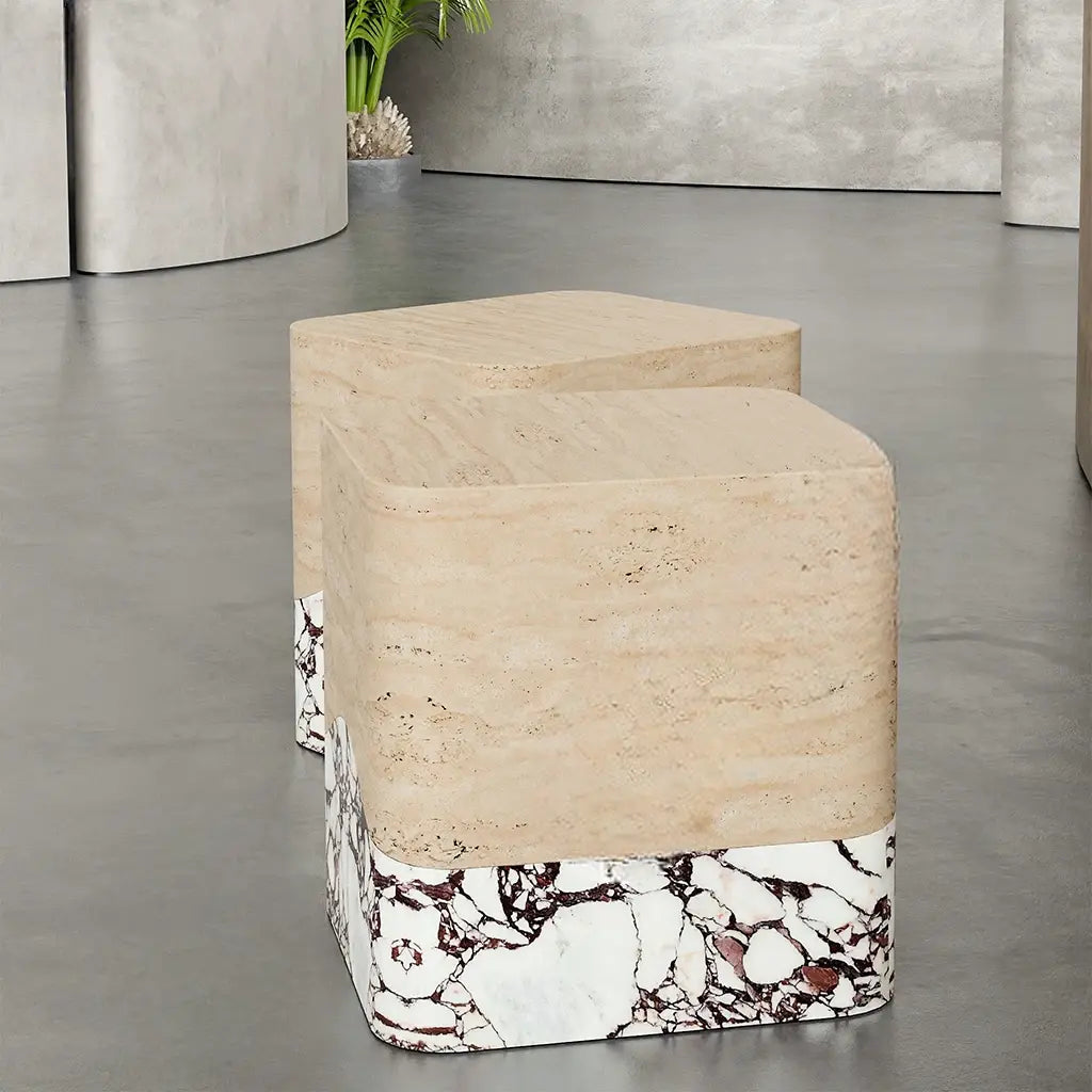 Yvonne Natural Marble Cube Table Home Decor