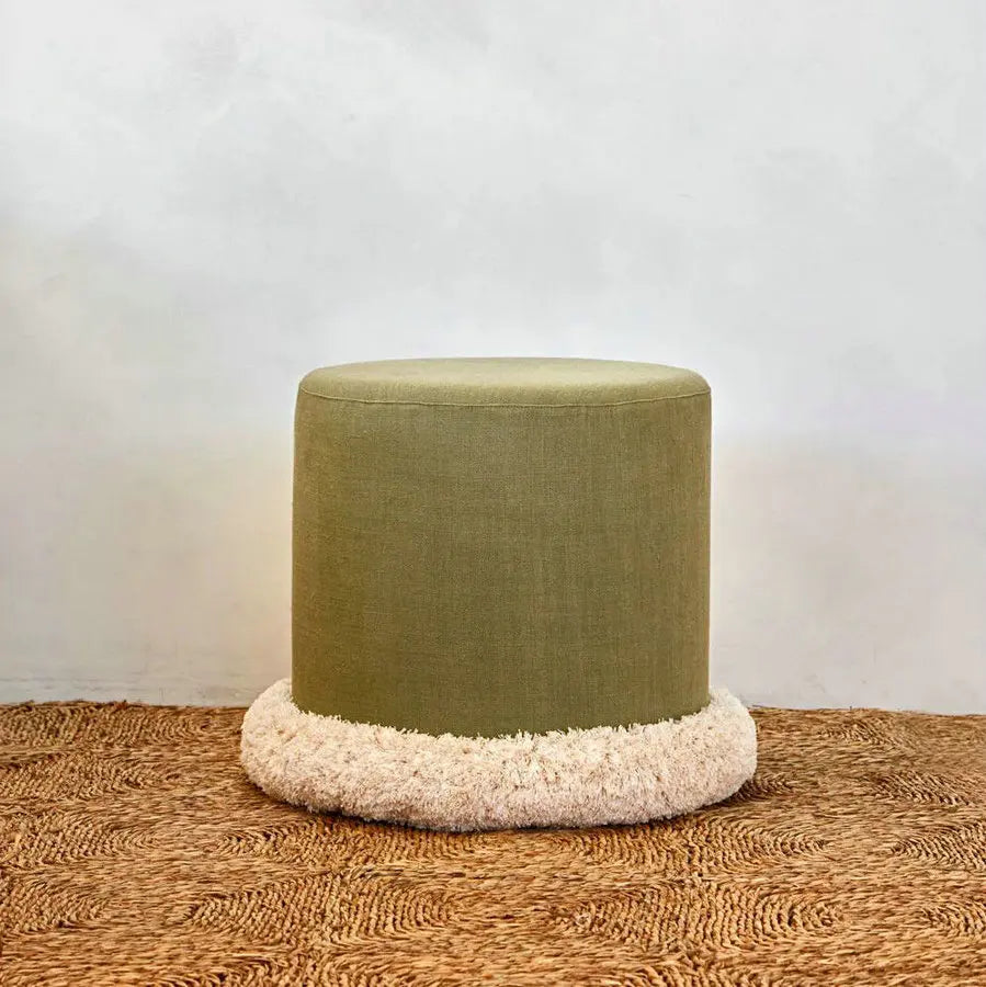 Chic Velvet Round Ottoman Bench with Fringe Tassels, Modern Wood Pouf Chair
