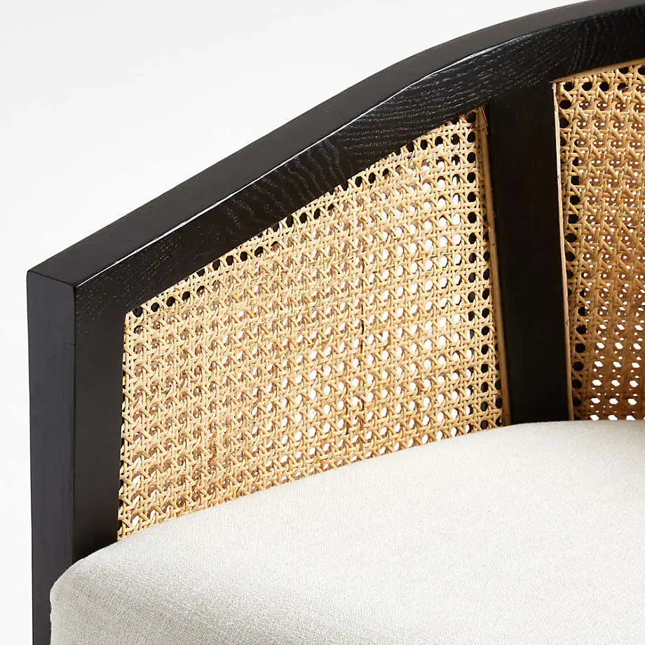 Elegant Black Cane Accent Chair with Plush Ivory Cushion - Modern French Style