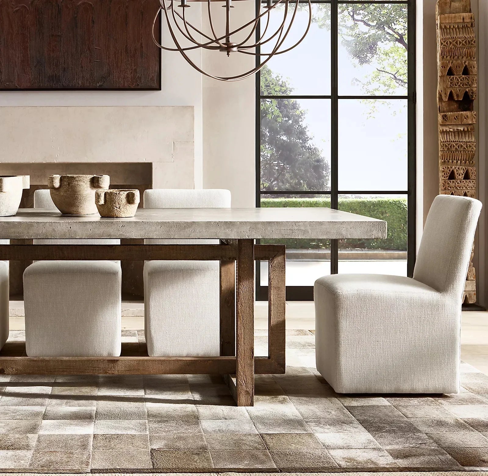 Modern Solid Wood Dining Table with Durable Cement Top for Home