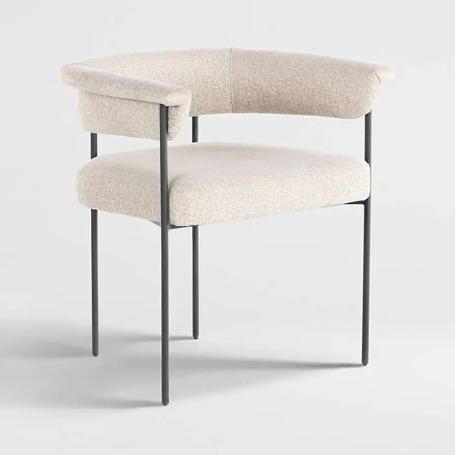 Stylish Modern Boucle Dining Chair, Low Round Back, Durable Metal Frame