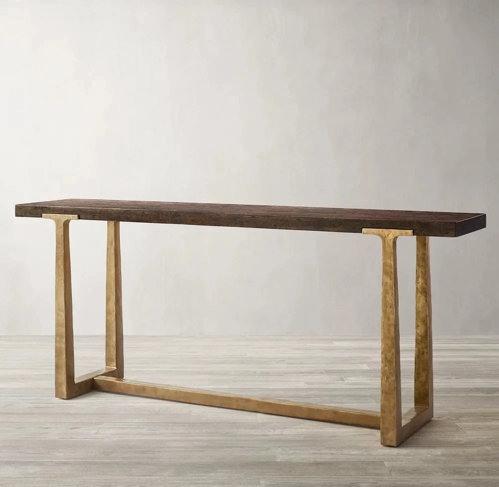 Luxury Modern Console Bar Table - Mixed Material Wood & Metal Design