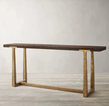 Luxury Modern Console Bar Table - Mixed Material Wood & Metal Design