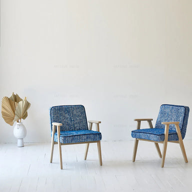 Elegant Mid-Century Modern Japandi Accent Chair - Fabric & Oak Living Room Seating