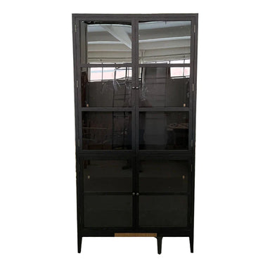 Elegant Black Oak Glass Display Cabinet for Living Room Storage & Decor
