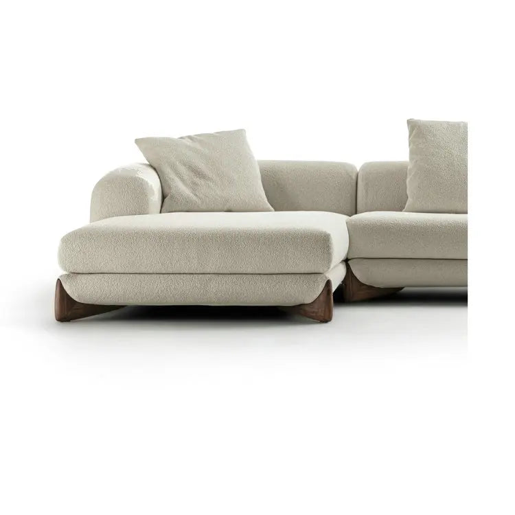 Modern Boucle Fabric Three-Seater Sofa with Chaise Lounge, Solid Wood Frame