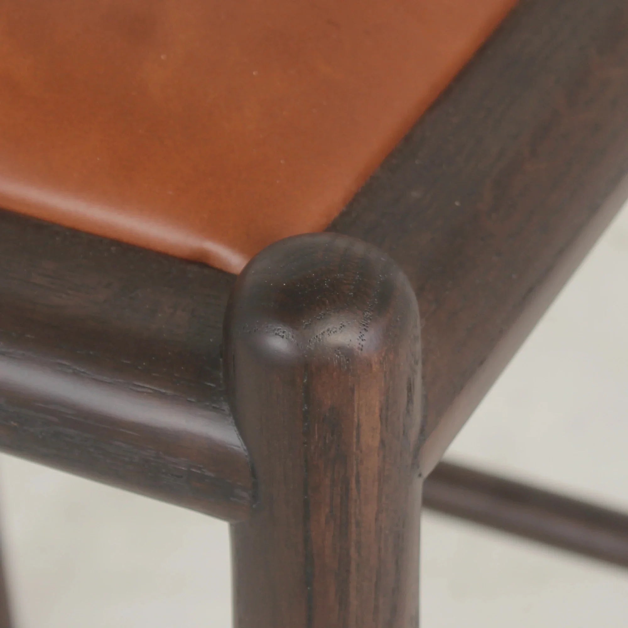 Premium Handmade Vintage Oak Wood Counter Stool with Genuine Leather Seat