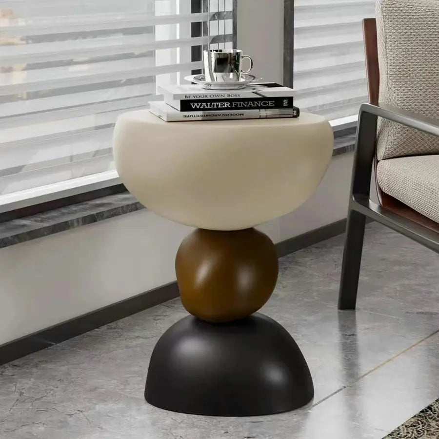 Modern Fiberglass Stack Art Side Table, Minimalist Living Room End Table