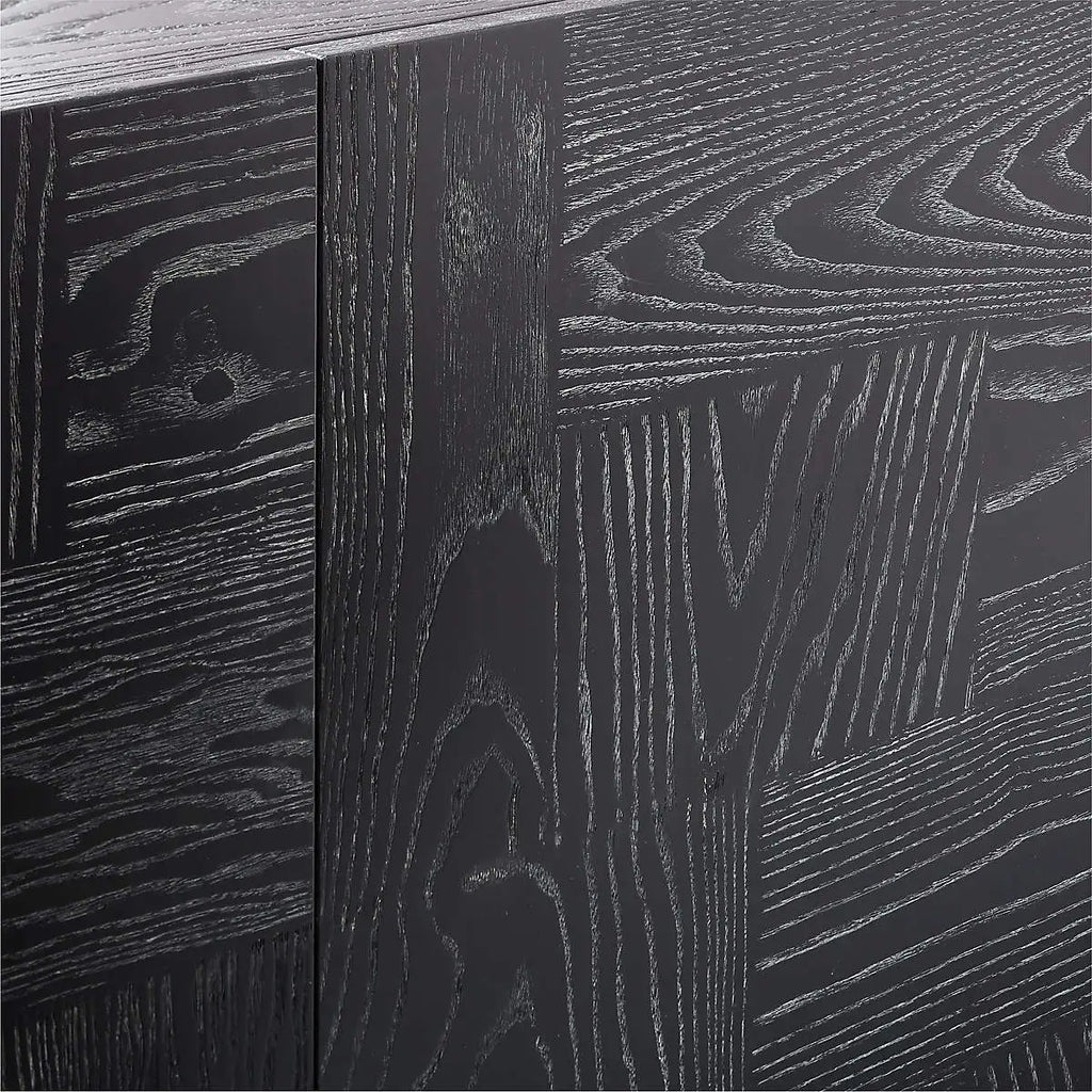 Modern Black Cerused Oak Wood Media Credenza Sideboard TV Console Cabinet