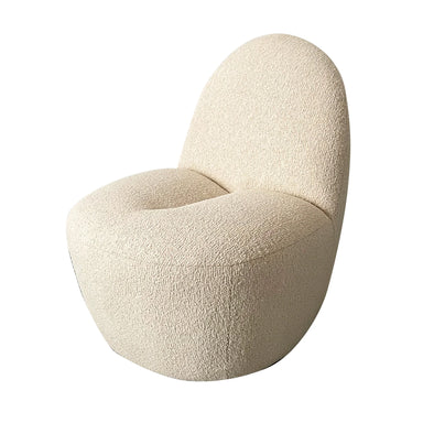 Elegant White Boucle Accent Chair with Carved Oak Frame for Living Room