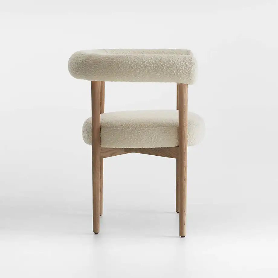 Elegant Solid Oak Wood Boucle Dining Chair with Armrests - Modern Comfort