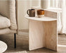 Tostone Modern Travertine Stone Side Table - Elegant Rice White Accent Furniture