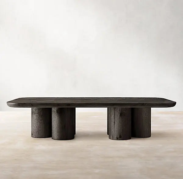 Luxury Modern Oak Wood Coffee Table with Cylindrical Supports Design