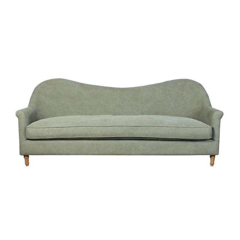 Elegant French Nordic Curved Back Sofa - Solid Oak Wood Frame, Linen Upholstery