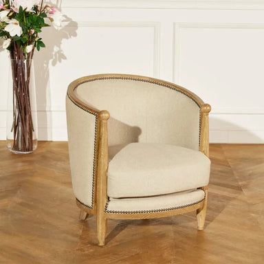 Retro Solid Oak Leisure Chair with Round Back, Unique Shell Design