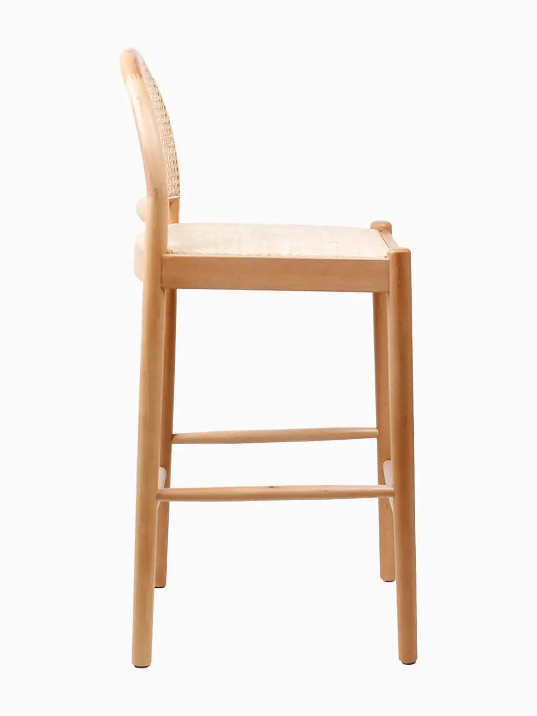 Elegant Nordic Arch Bar Stool: Woven Rattan, Solid Oak, Padded Comfort