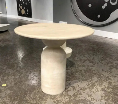 Elegant Beige Travertine Side Table: Modern Natural Stone Accent Furniture