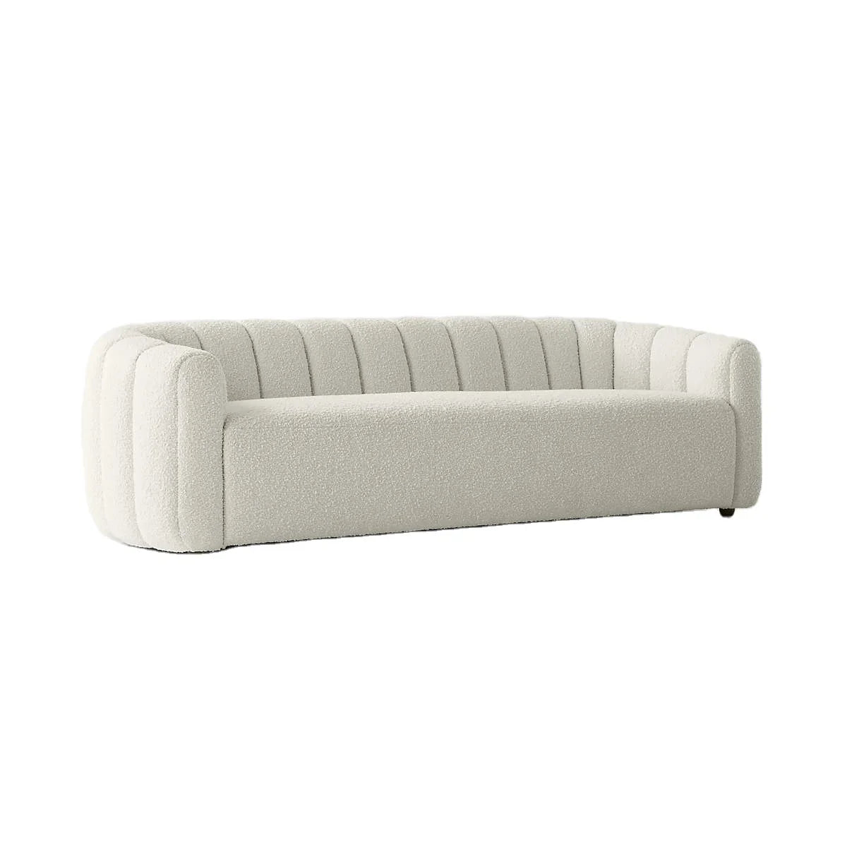 Channeled White Boucle Sofa - Solid Wood Frame, Plush Living Room Couch