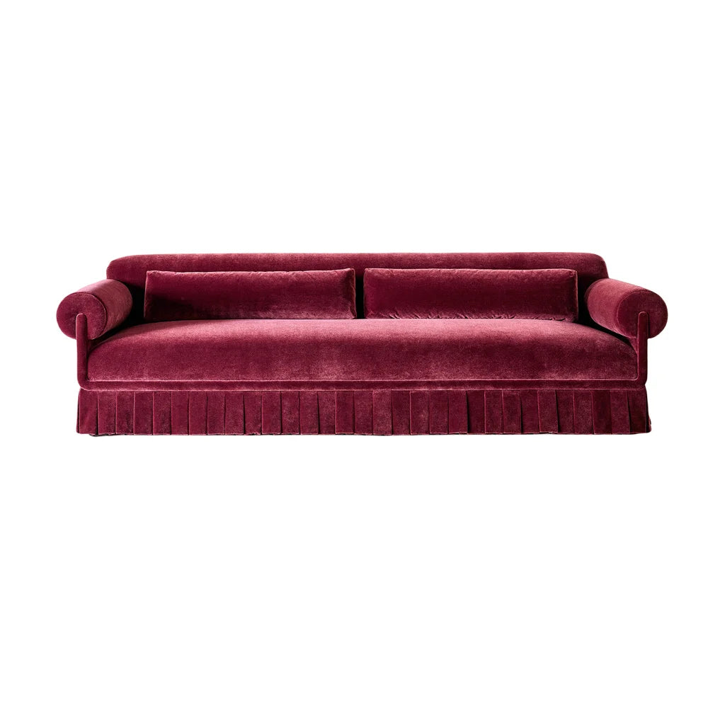 Elegant Purple Velvet Pleated Skirt Daybed Sofa with Tassels