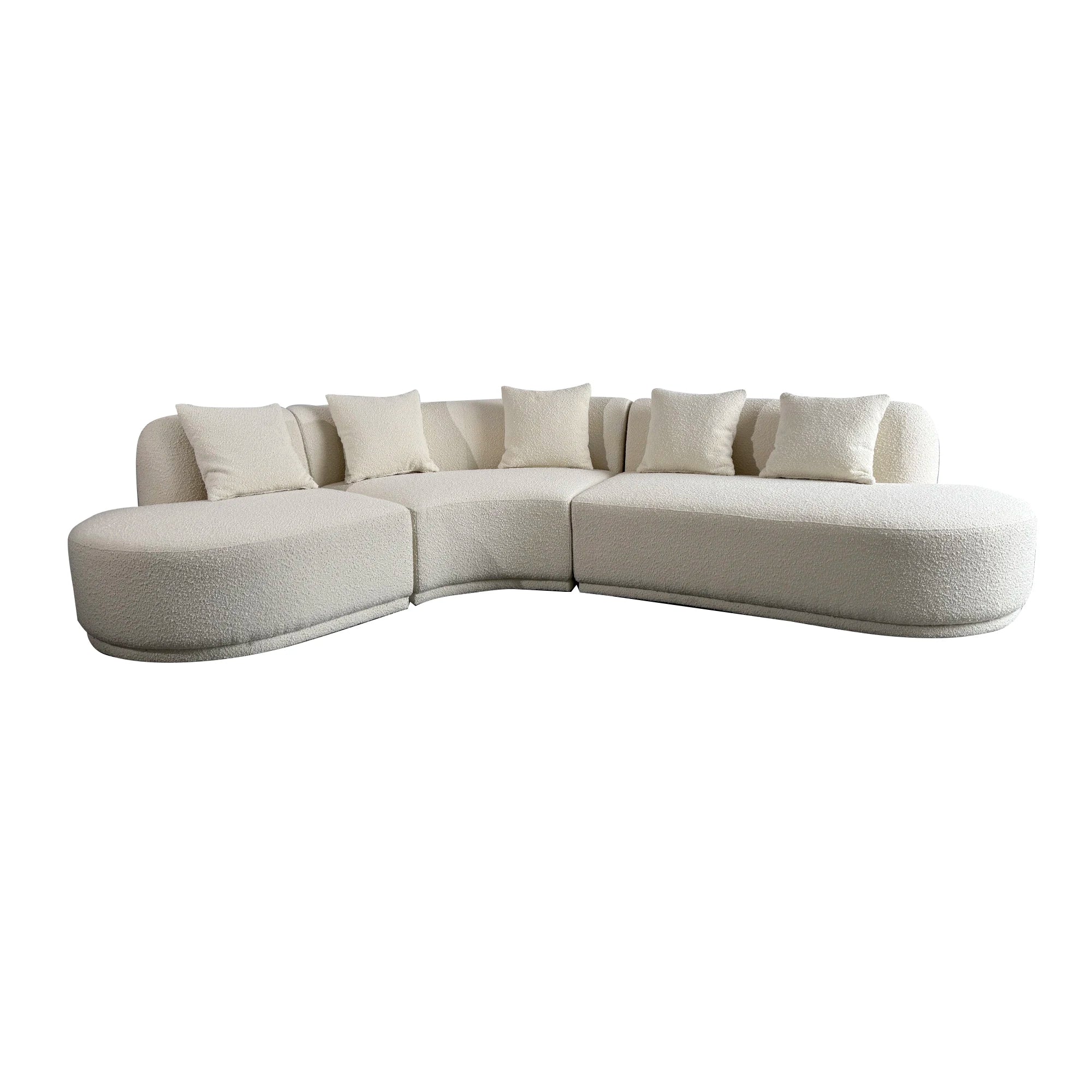 Luxurious White Boucle Upholstered L-Shape Sectional Sofa Chaise for Modern Living