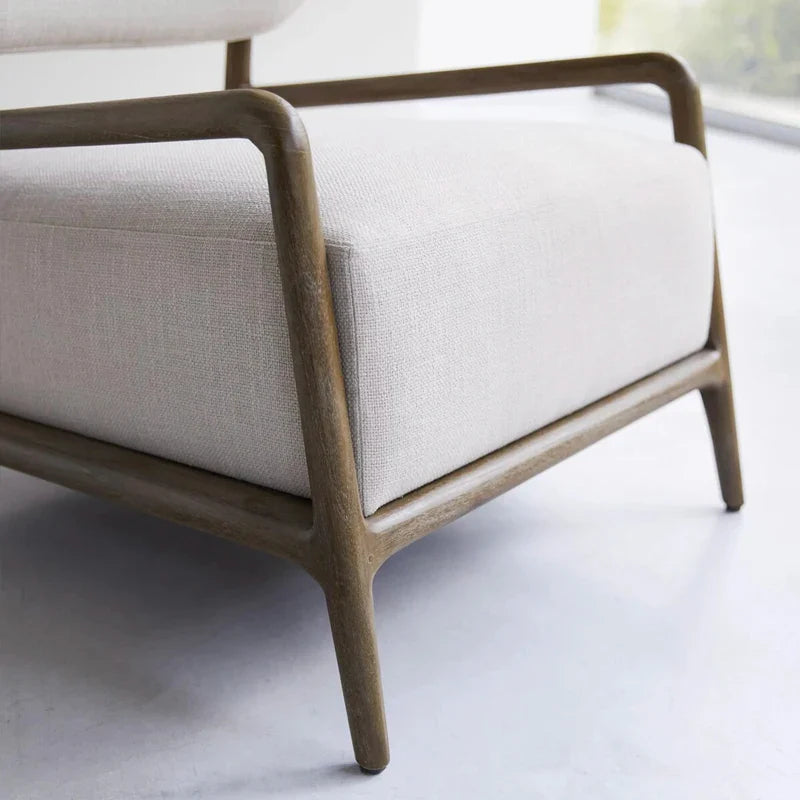 Stylish Modern White Linen Oak Frame Living Room Accent Occasional Chair