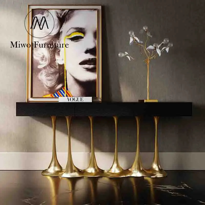 Modern Luxury Stainless Steel and Solid Wood Entrance Console Table