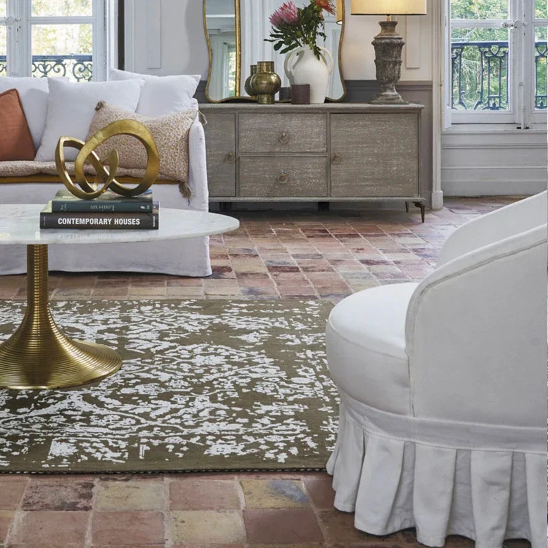 Elegant White Skirt Fabric Upholstered Oak Wood Living Room Lounge Chair