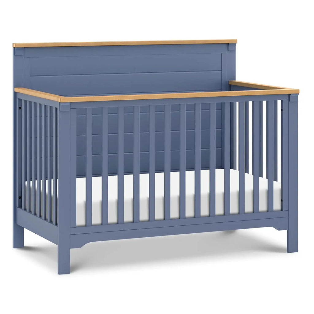Versatile Cove Blue & Honey Wood Convertible Baby Crib for Nursery