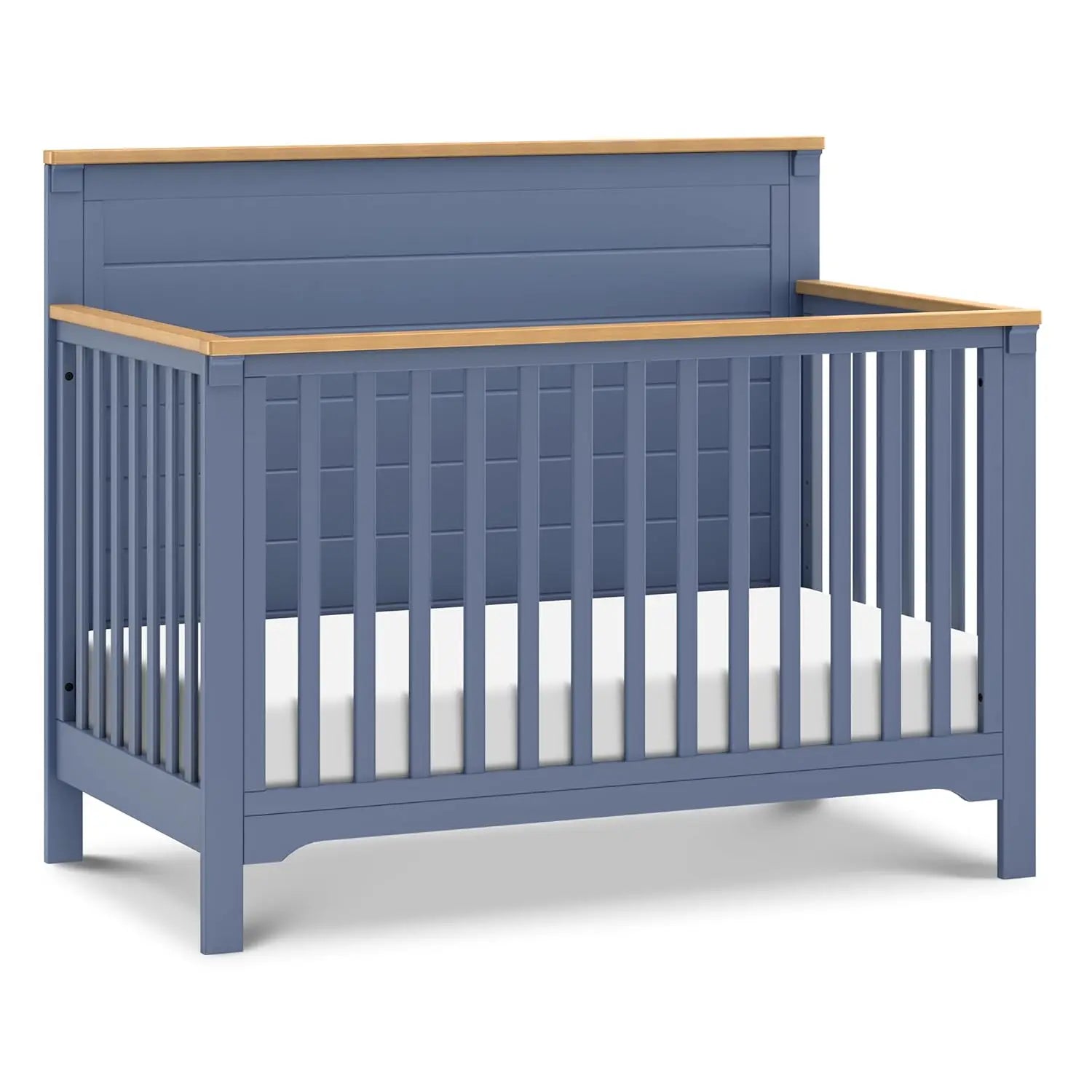 Versatile Cove Blue & Honey Wood Convertible Baby Crib for Nursery