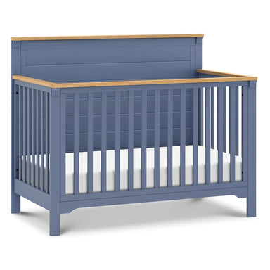 Versatile Cove Blue & Honey Wood Convertible Baby Crib for Nursery