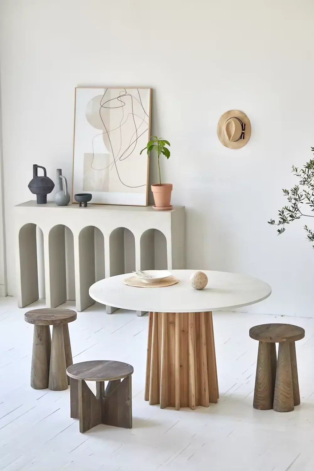 Nordic Heritage Wabi Sabi Concrete Pine Dining Table for Kitchen & Dining