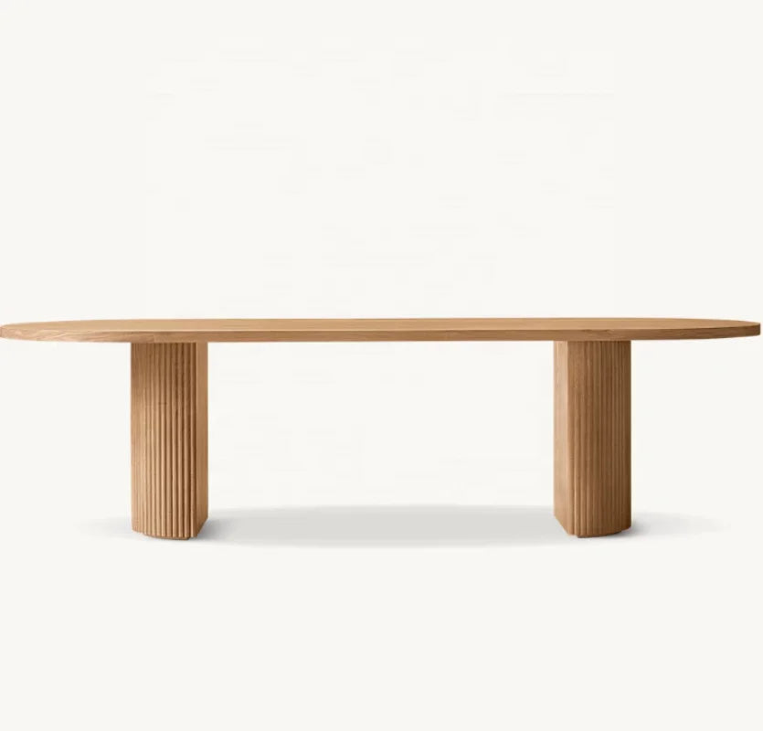 Premium Oval Solid Wood Dining Table for Home & Restaurant, Plank Design
