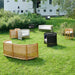 Elegant Rattan Cane Settee Sofa, White Cushion, Solid Oak Wood Frame