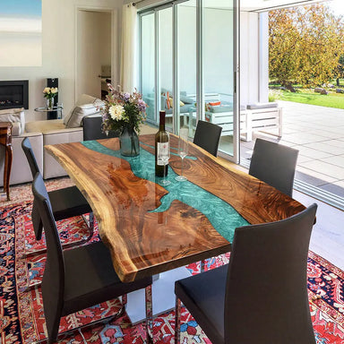 Stunning Live Edge Poplar Wood Epoxy Resin River Dining Table for Home
