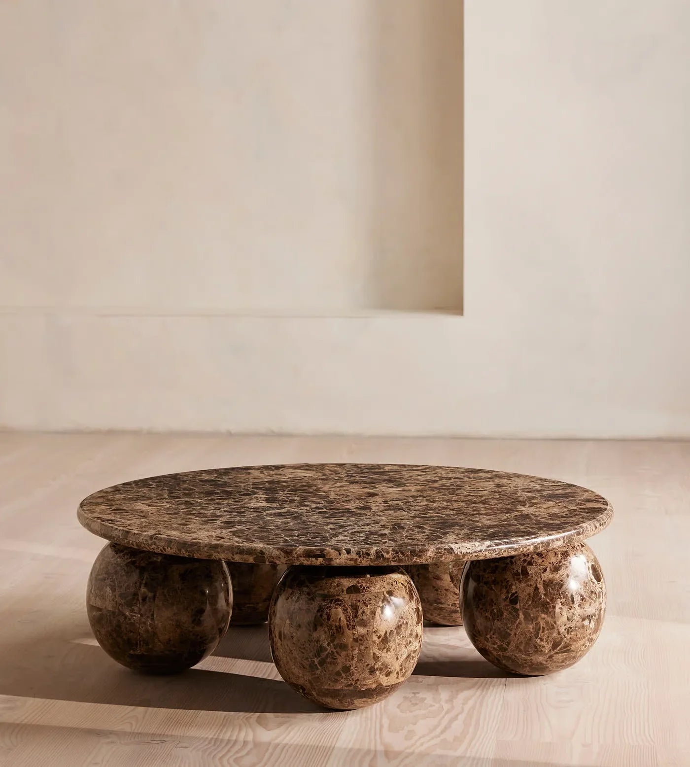 Vintage Earthy Brown Natural Marble Ball Base Round Coffee Table