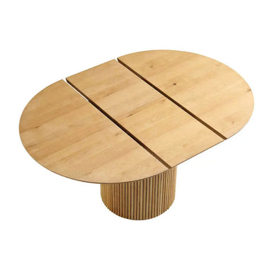 American Style Round Extendable Solid Oak Pedestal Fluted Dining Table